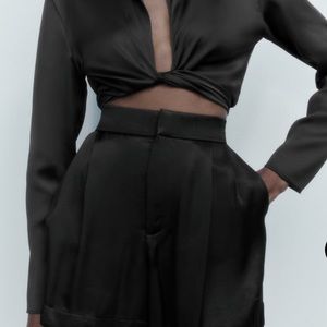 Zara satin pleaded shorts